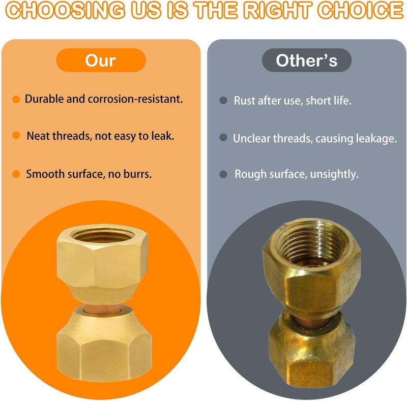 worldwhere 2 PCS Brass 3/8" Female X 3/8" Female Double Flare Swivel Brass Adapter,Female Swivel Nut,Flare Tube Fitting,Valve Connector - Image 4